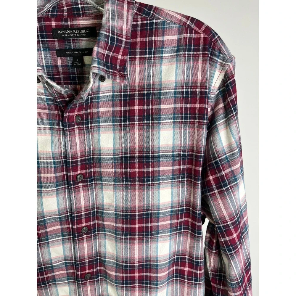 Banana Republic Shirt Mens L Plaid Ultra-Soft Flannel Untucked Autumn Layering